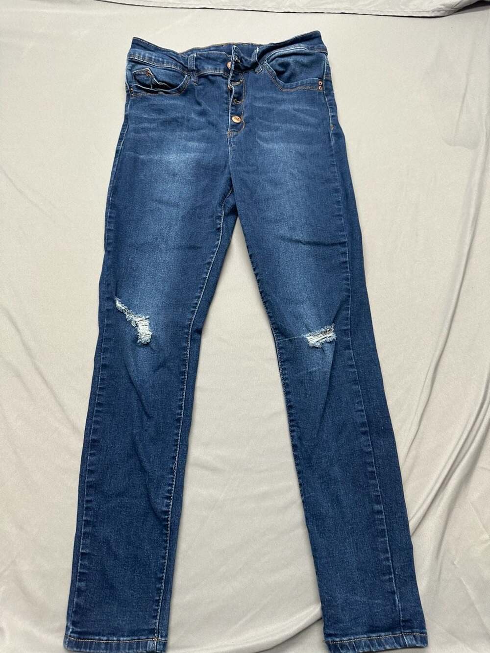 YMI Jeans USA Womens Mid Rise Distressed Skinny Jeans Dark Blue Size 13/31